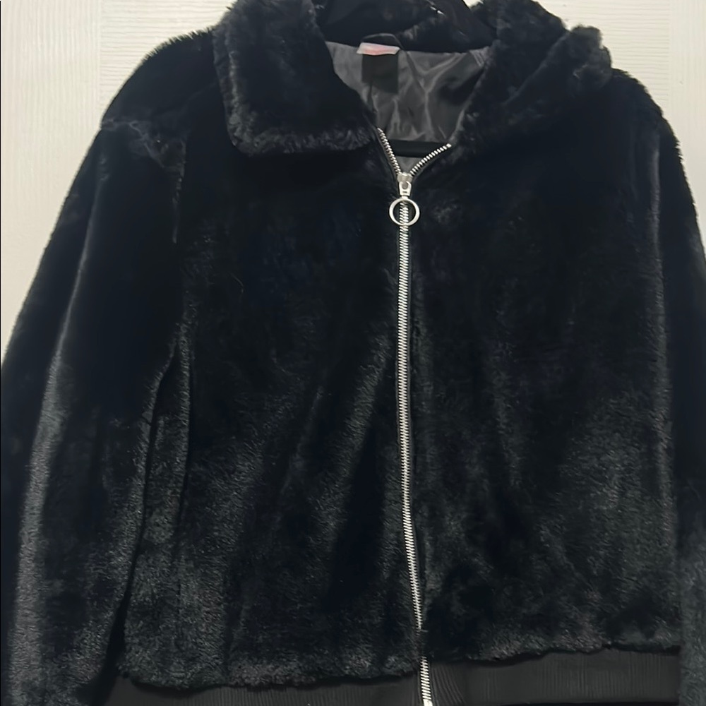 No Boundaries Black Teddy Jacket Plush Faux Fur